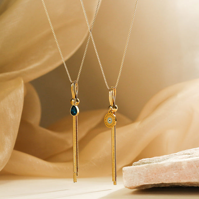Minimalist Geometric Titanium Steel Necklace for Women with Gold Plating and Teardrop Zircon Pendant