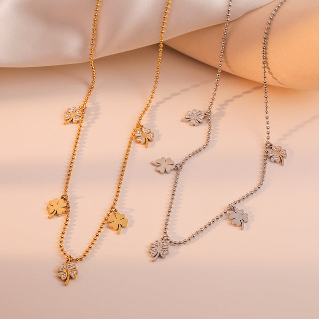 Minimalist Geometric Pendant Necklace for Women in Titanium Steel with Gold Plating and Zircon Inlay