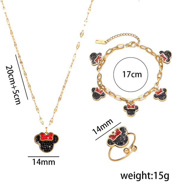 Cartoon Mickey Mouse Titanium Steel PVD Charm Bar for Women