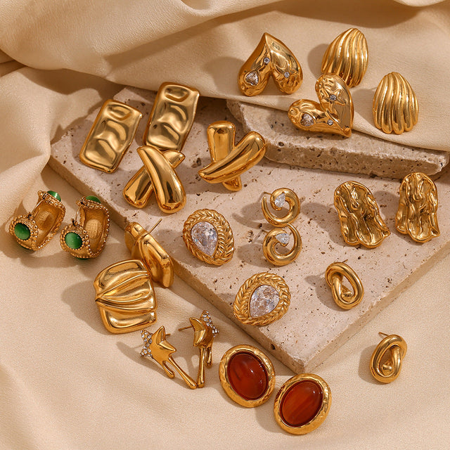 Vintage French Style Geometric Irregular Stud Earrings for Women Made of Stainless Steel with 18K Gold Plating