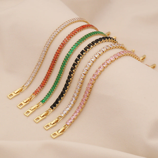 Fashionable Geometric Square Zircon Bracelet for Women with Inlaid Zircon Stones, Minimalist Office Chic Accessory