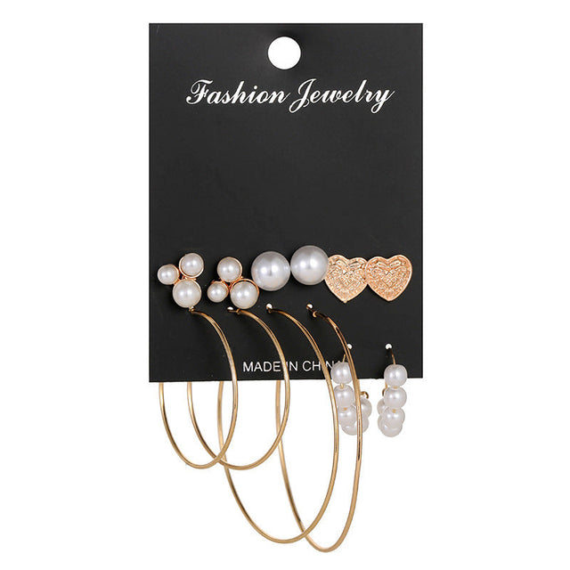Fashion Minimalist Geometric Gold-Tone Rose Gold Plated Alloy Hoop Earrings with Pearl and Heart Accents