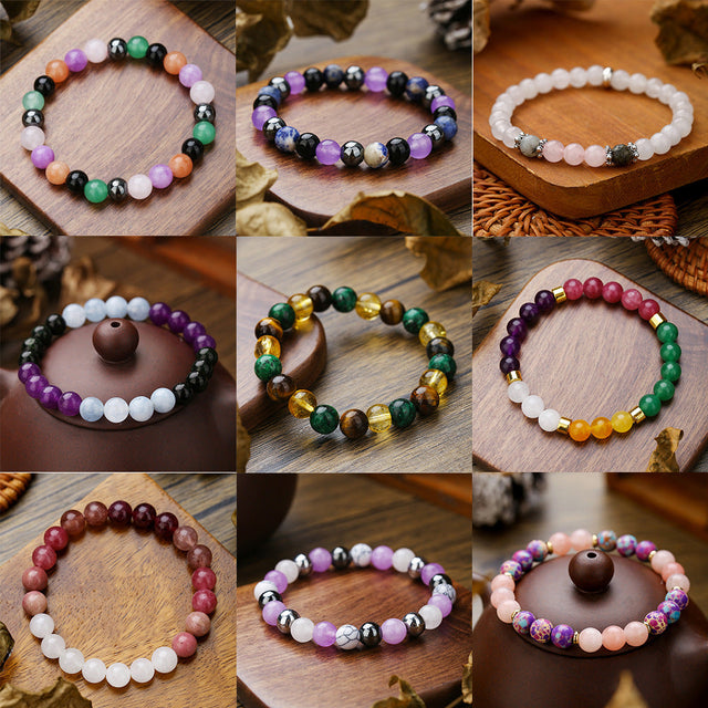Exotic Geometric Natural Crystal Bracelet for Women and Men with Aventurine Malachite Amethyst Beads Handmade Ethnic Style