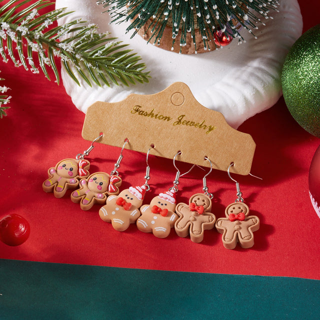 Christmas Gingerbread Man Earrings Set in Resin with Electroplated Stainless Steel Hooks for Women