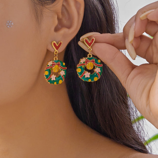 Cartoon Santa Claus Bell Gingerbread Man Enamel Alloy Stud Earrings for Women with Stainless Steel Posts