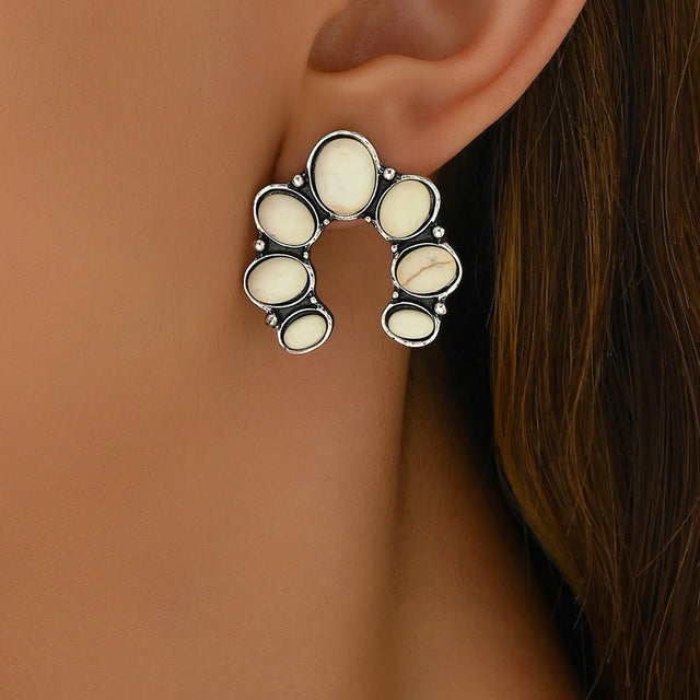 Bohemian Style Women's U-Shaped Geometric Earrings with Rhinestone Inlay in Zinc Alloy for Elegant Everyday Wear