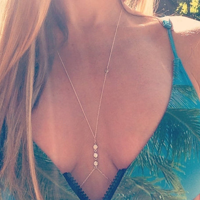 Heart Shape Rhinestone Pendant Necklace for Women Alloy Fashion Jewelry Summer Body Chain Trendy Accessory