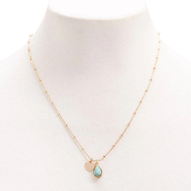Alloy Heart Pendant Necklace with Simulated Turquoise Inlay