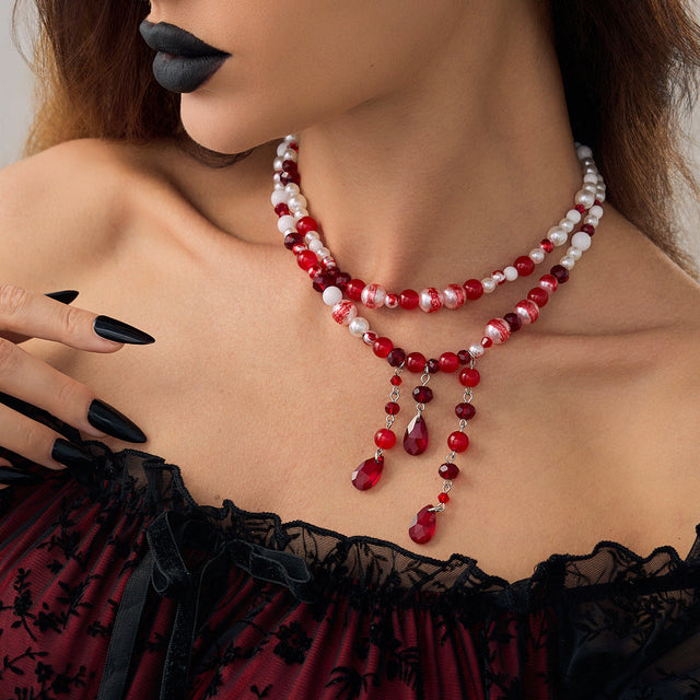 Bohemian Multi-Layer Tassel Pendant Necklace with Imitation Pearl and Rhinestone Accents for Women