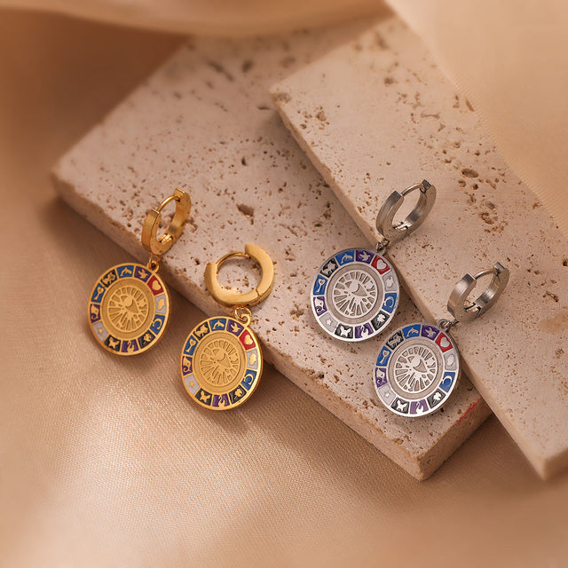 Bohemian Style Evil Eye Geometric Titanium Steel Earrings for Women with Enamel Finish