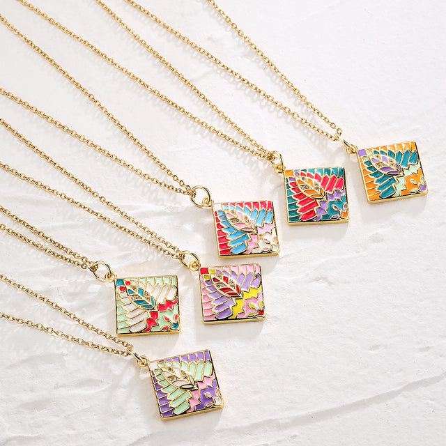 Bohemian Geometric Pendant Necklace for Women with Copper Base Plated in Real Gold and Micro-Paved Zirconia