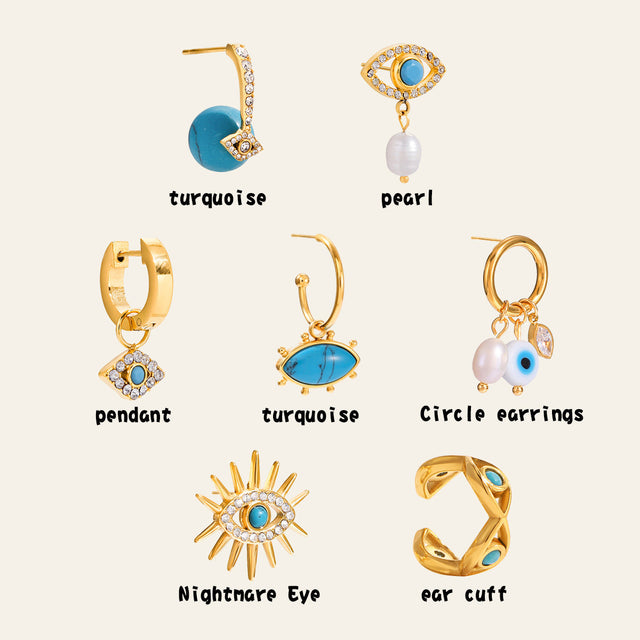 Geometric Evil Eye Earrings in Titanium Steel with Plating Finish for Women