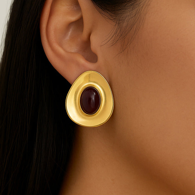 Fashion Geometric Hazelnut Resin Stainless Steel Earrings 18K Gold Plated for Women
