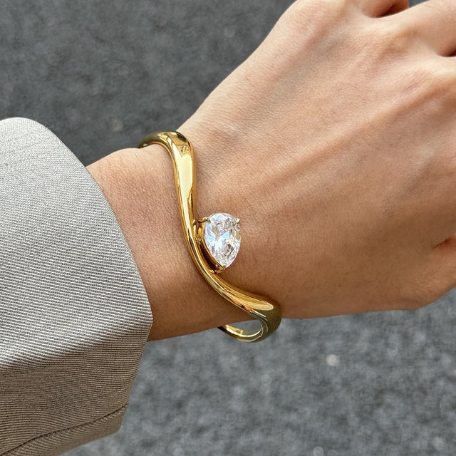 Fashion Geometric Open Cuff Bracelet 18K Gold Plated Stainless Steel Zircon Women Jewelry