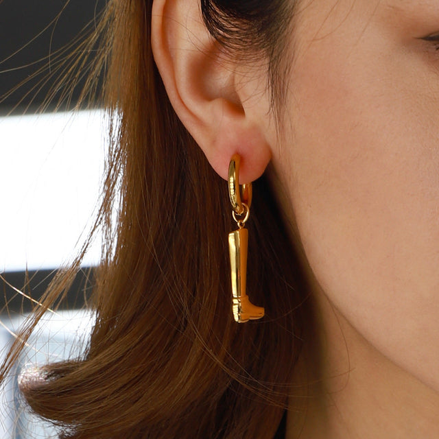 Fashion Geometric Boot Shaped Stainless Steel Earrings 18K Gold Plated for Women