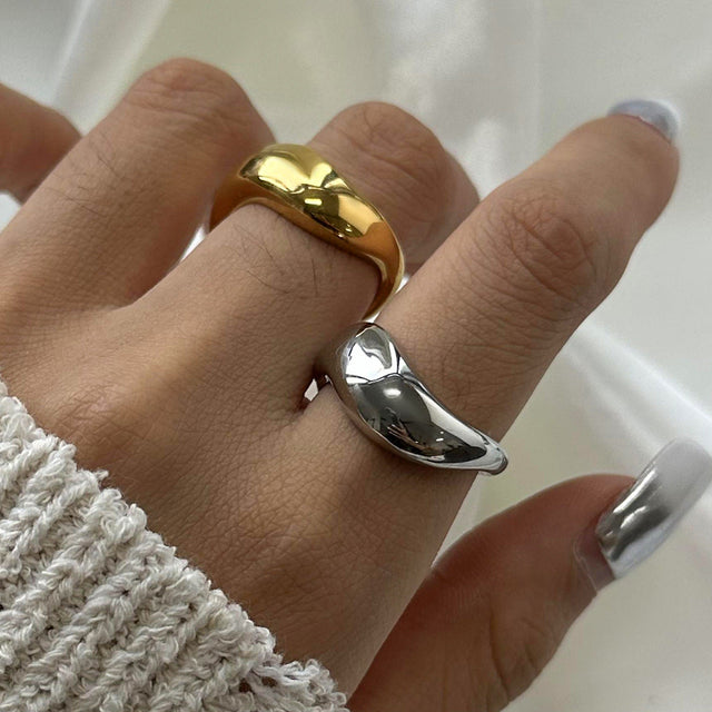 Fashion Geometric Oval Stainless Steel Ring 18K Gold Plated Statement Jewelry for Women