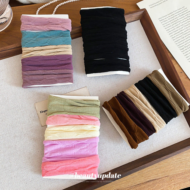 Casual Minimalist Fabric Hair Tie Set with Bow Design Elastic Ponytail Holder for Women