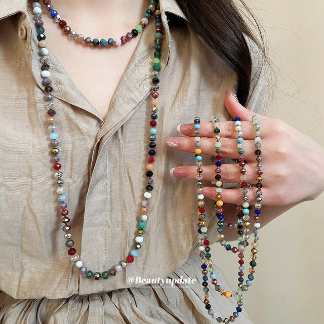 Bohemian Ethnic Style Geometric Beaded Necklace with Crystal Accents for Women
