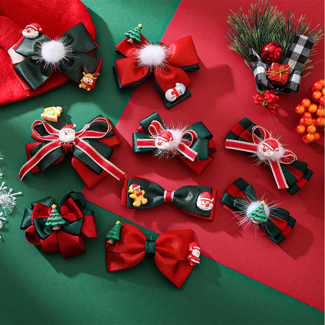 Cartoon Bow Hair Clip Set for Girls Christmas DIY Charm Bar Accessories