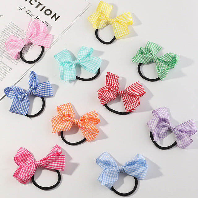 Bowknot Hair Tie for Kids Princess Style Fabric Hair Ring with Geometric Shape Handmade Hair Accessory for Double Ponytail