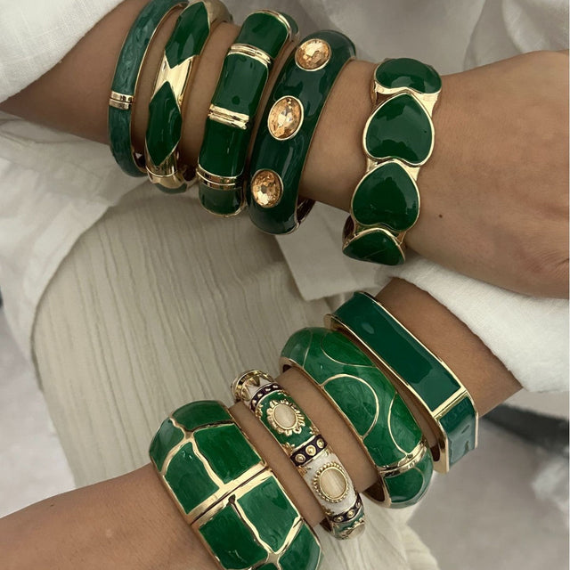 Colorful Drip Oil Heart Geometric Grid Alloy Bracelet