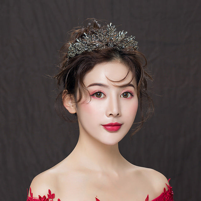 Baroque Floral Rhinestone Alloy Crown Headband for Women Wedding Birthday Gift